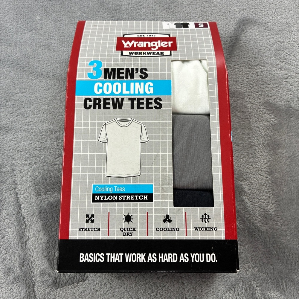 Wrangler Workwear Mens Cooling Crew Tees 3 Pack Nylon Stretch Multi Color Small